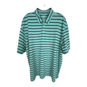 Roundtree & Yorke Mens Shirt Size XL Short Sleeve Polo Light Blue Stripe Collar